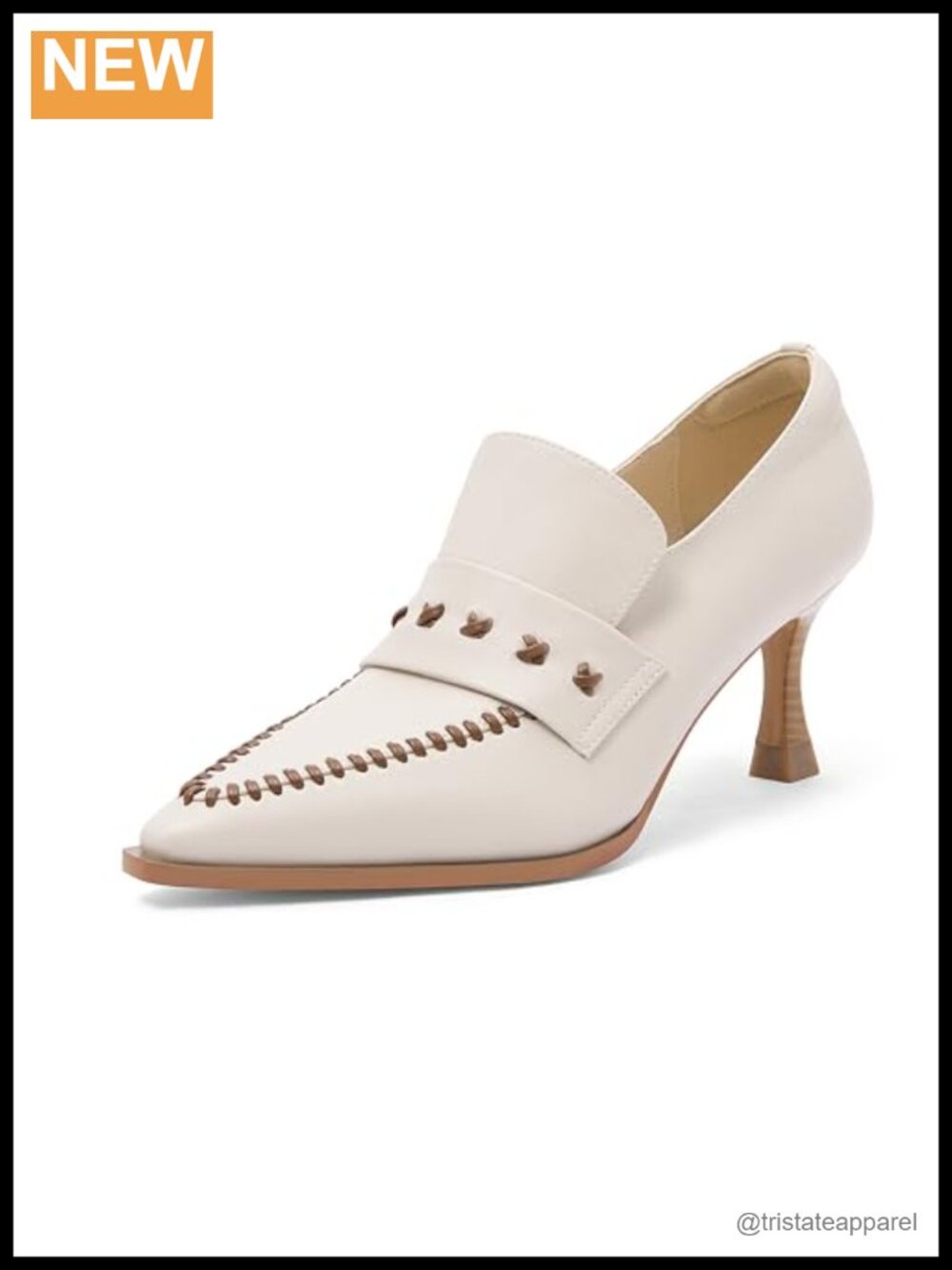 Women's Faux Leather Kitten Heel Pointed Toe Pump with Hand-Stitched Detailing